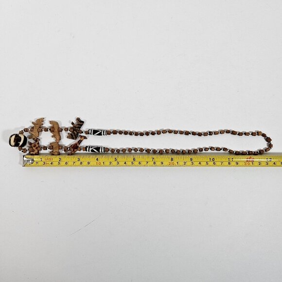 Handmade African Style Wild Animal Wood Beaded Single Loop Necklace 26" - Picture 4 of 6